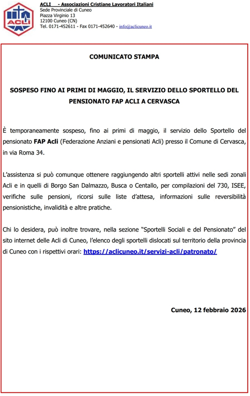 Sospensione servizio acli  per cittadini
